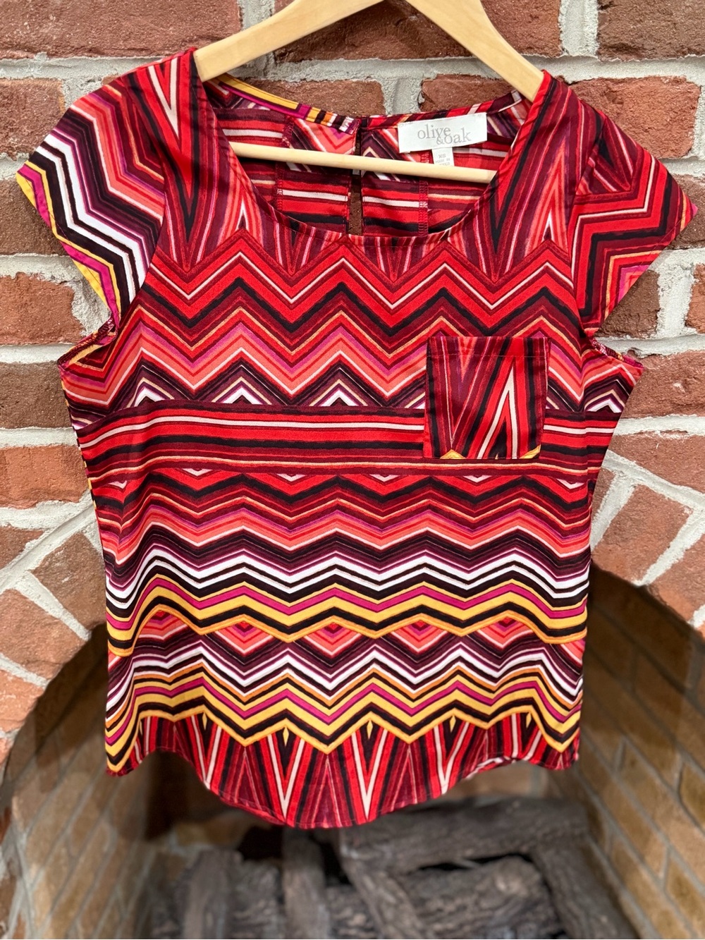 Olive & Oak Red Chevron Stripe Cap-Sleeve Blouse